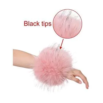 LA CARRIE Women's Leopard Print Faux Fur Wrist Cuffs,Winter Fox Furry Bands Arm Warmer (Pink With Ti...