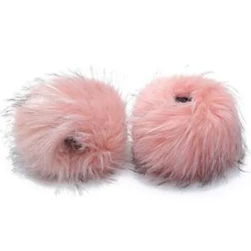 LA CARRIE Women's Leopard Print Faux Fur Wrist Cuffs,Winter Fox Furry Bands Arm Warmer (Pink With Tips)