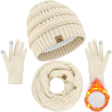 Cozy Winter Beanie Hat Scarf Gloves Set for Adults
