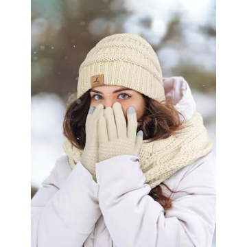 Cozy Winter Beanie Hat Scarf Gloves Set for Adults