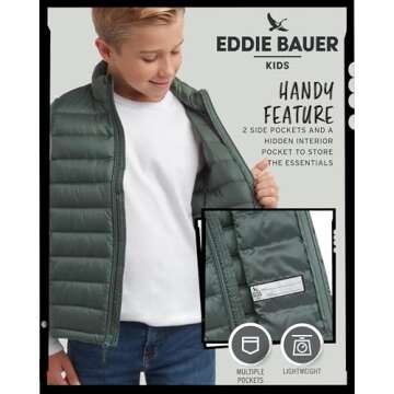 Eddie Bauer Kids' Down Vest - CirrusLite Weather Resistant Quilted Bubble Puffer Vest for Boys and Girls (5-20), Size 5-6, Dark Forest