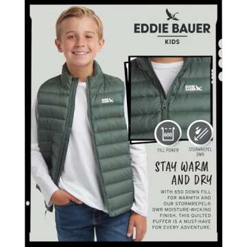 Eddie Bauer Kids' Down Vest - CirrusLite Weather Resistant Quilted Bubble Puffer Vest for Boys and Girls (5-20), Size 5-6, Dark Forest