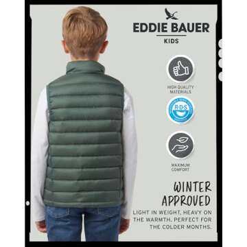 Eddie Bauer Kids' Down Vest - CirrusLite Weather Resistant Quilted Bubble Puffer Vest for Boys and Girls (5-20), Size 5-6, Dark Forest
