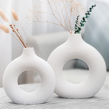 Chelity Ceramic Hollow Donut Vase Set of 2 for Home Decor