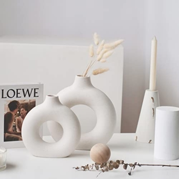 Chelity Ceramic Hollow Donut Vase Set of 2 for Home Decor