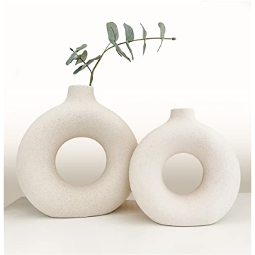 Chelity Ceramic Hollow Donut Vase Set of 2 for Home Decor