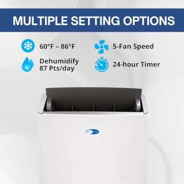 Whynter NEX Inverter Portable Air Conditioner & Portable Heater with Dual Hoses, Dehumidifier, Cooling Fan & Smart Wi-Fi for 600 Sq Ft Rooms, ARC-1230WNH, White