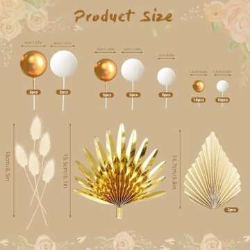 38 PCS Balls Cake Toppers Palm Leaves Cake Decorations for Birthday Wedding Baby Shower Party Suppli...