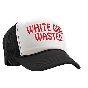 White Girl Wasted - Funny Party Dance frat College - Vintage Retro Style Trucker Cap Hat (Black)