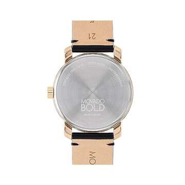 Movado Bold Access Men's Swiss Quartz 3600945 Watch with Ionic Plated Rose Gold Tone Steel Case and Black Leather Strap, in Sleek, Sporty Elegance