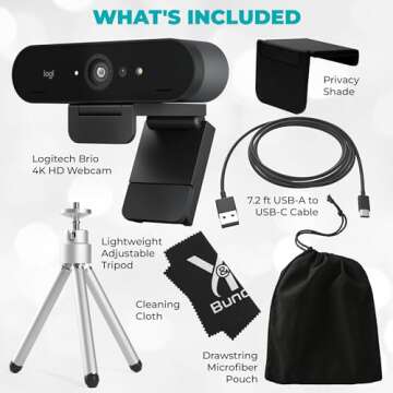 Logitech Brio 4K HD Webcam with Microphone for Desktop with Tripod & Universal Mount - USB Computer ...