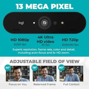 Logitech Brio 4K HD Webcam with Microphone for Desktop with Tripod & Universal Mount - USB Computer Camera - Ultra Pro Wide Angle Webcam Streaming for Meetings & Gaming