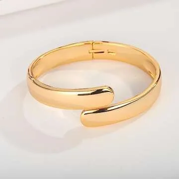WOWORAMA Chunky Gold Cuff Bracelets for Women 18K Gold Plated Teardrop Hinged Bangle Bracelets Thick Hinge Cuff Bangles Polished Minimalist Bypass Cuff Bracelets