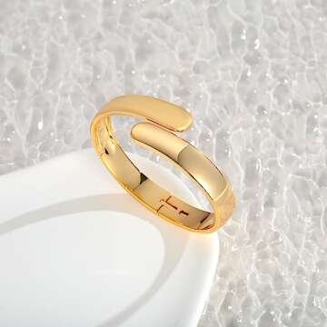 WOWORAMA Chunky Gold Cuff Bracelets for Women 18K Gold Plated Teardrop Hinged Bangle Bracelets Thick Hinge Cuff Bangles Polished Minimalist Bypass Cuff Bracelets