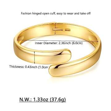 WOWORAMA Chunky Gold Cuff Bracelets for Women 18K Gold Plated Teardrop Hinged Bangle Bracelets Thick Hinge Cuff Bangles Polished Minimalist Bypass Cuff Bracelets
