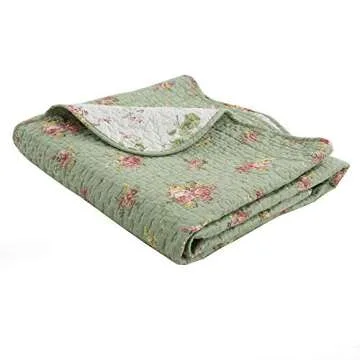 Cozy Line Home Fashions Vintage Floral Quilted Throw 100% Cotton Reversible All Season Throw (Blosso...