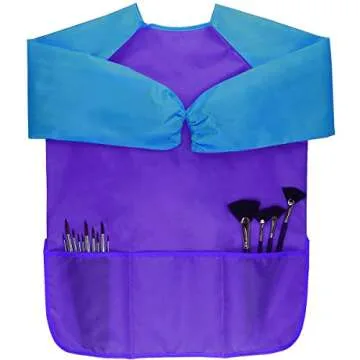 Dreampark 2 Pack Children Art Smock Kids Art Aprons with Waterproof Long Sleeve 3 Roomy Pockets, Ages 2-6, Red and Blue (Paints and Brushes not Included)