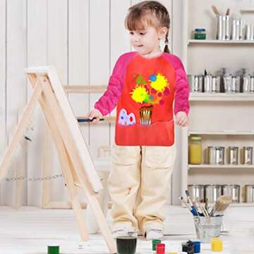 Dreampark 2 Pack Children Art Smock Kids Art Aprons with Waterproof Long Sleeve 3 Roomy Pockets, Ages 2-6, Red and Blue (Paints and Brushes not Included)