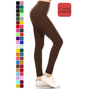 Leggings Depot Women's Yoga High Waisted Solid Leggings Pants-5" Yoga, Brown, One Size