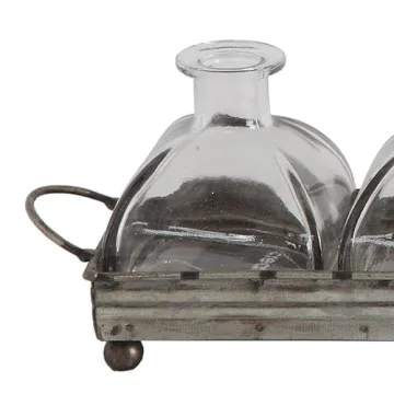 Elegant Decorative Iron Rectangle Tray with 5 Glass Vases