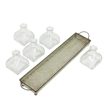 Elegant Decorative Iron Rectangle Tray with 5 Glass Vases
