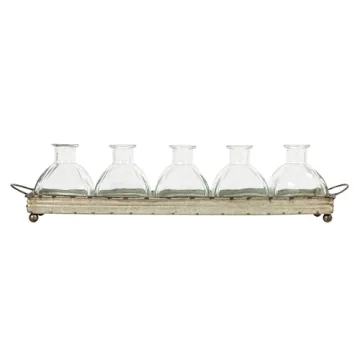 Elegant Decorative Iron Rectangle Tray with 5 Glass Vases