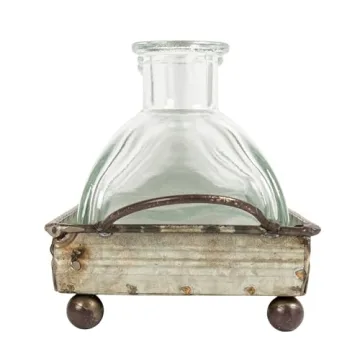 Elegant Decorative Iron Rectangle Tray with 5 Glass Vases