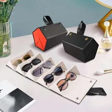 SZYMWS Sunglasses Case Organizer 5 Slot Travel Glasses Case Multiple Sunglasses Holder Organizer Eyeglasses Storage Box (Black+Grey)