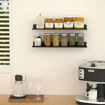 Benzoyl Black Floating Shelves, Home Decor Metal Wall Shelf Decorative Wall Mounted Picture Ledge Sh...