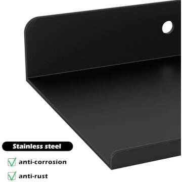 Benzoyl Black Floating Shelves, Home Decor Metal Wall Shelf Decorative Wall Mounted Picture Ledge Shelf for Storage Bedroom Bathroom Kitchen Living Room Office 16.14 inch - 2 Set