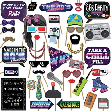 80s Photo Booth Props - Capture Fun Memories with a Vibrant 41-pc Kit