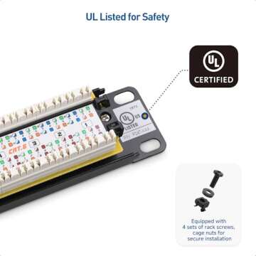 Cable Matters [UL Listed] Rackmount or Wall Mount 1U 10Gbps 24 Port Cat6 Network Patch Panel (19-inch Cat6 Patch Panel / RJ45 Patch Panel) for 10 Gigabit Network, 110 or Krone Impact Tools Compatible