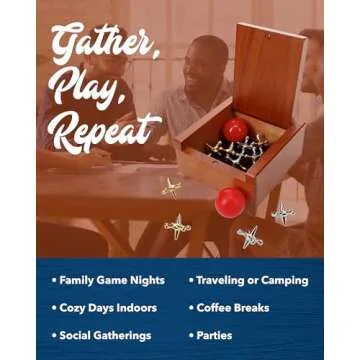 WE Games Metal Jacks Set – Classic Jacks Game with 2 Red Balls in Keepsake Wooden Box – Nostalgic Floor Game for The Whole Family