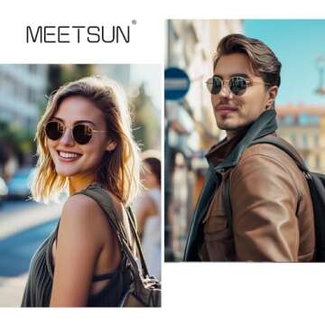 MEETSUN Small Round Polarized Sunglasses for Women Men Classic Retro Metal Frame Sun Glasses UV400 G...
