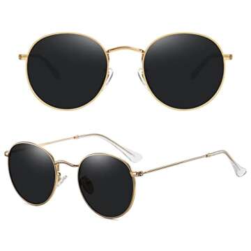 MEETSUN Small Round Polarized Sunglasses for Women Men Classic Retro Metal Frame Sun Glasses UV400 Gold Grey