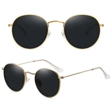 MEETSUN Small Round Polarized Sunglasses for Women Men Classic Retro Metal Frame Sun Glasses UV400 Gold Grey