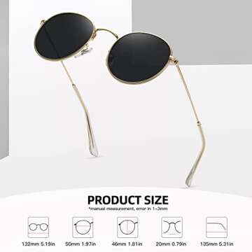MEETSUN Small Round Polarized Sunglasses for Women Men Classic Retro Metal Frame Sun Glasses UV400 Gold Grey
