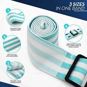 Fabric Mini Bands by DYNAPRO - High Performance, No Rubber Contact, No Roll, No Slip Resistance Bands aka Hip Bands (Adjustable Mint, Light)