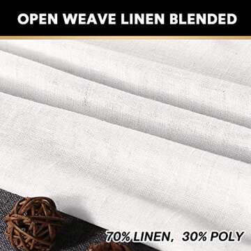 PrinceDeco White Linen Curtains 108 Inch Length 2 Panels Set, Rod Pocket Curtains for Living Room, Light Filtering Curtains for Bedroom/Living Room Energy Saving Vertical Drapes