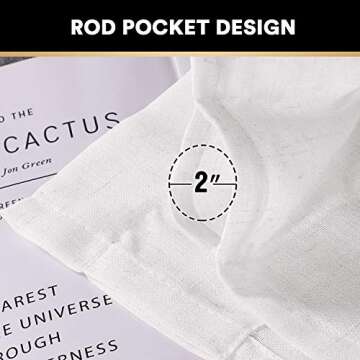 PrinceDeco White Linen Curtains 108 Inch Length 2 Panels Set, Rod Pocket Curtains for Living Room, Light Filtering Curtains for Bedroom/Living Room Energy Saving Vertical Drapes