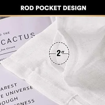 PrinceDeco White Linen Curtains 108 Inch Length 2 Panels Set, Rod Pocket Curtains for Living Room, Light Filtering Curtains for Bedroom/Living Room Energy Saving Vertical Drapes