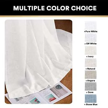 PrinceDeco White Linen Curtains 108 Inch Length 2 Panels Set, Rod Pocket Curtains for Living Room, Light Filtering Curtains for Bedroom/Living Room Energy Saving Vertical Drapes