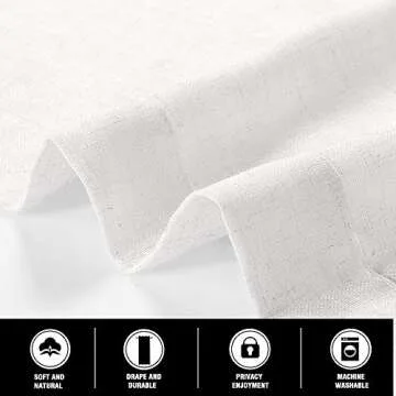PrinceDeco White Linen Curtains 108 Inch Length 2 Panels Set, Rod Pocket Curtains for Living Room, Light Filtering Curtains for Bedroom/Living Room Energy Saving Vertical Drapes