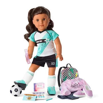 American Girl Truly Me 18-inch Doll 82 & School Day to Soccer Play Playset with Supplies, Uniform, a...
