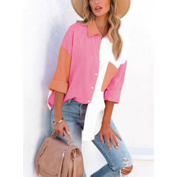 ARTFREE Women's Color Block Button Up Shirt - Stylish Comfort!