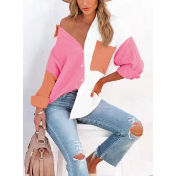 ARTFREE Women's Color Block Button Up Shirt - Stylish Comfort!