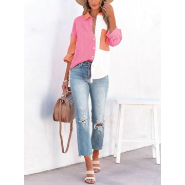 ARTFREE Women's Color Block Button Up Shirt - Stylish Comfort!