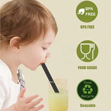 ALINK Reusable Black Silicone Boba Straws, 4-Pack Extra Wide Smoothie Straws for Bubble Tea/Shakes/Tapioca Pearls with Cleaning Brush and Carrying Case