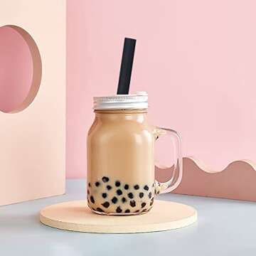 ALINK Reusable Black Silicone Boba Straws, 4-Pack Extra Wide Smoothie Straws for Bubble Tea/Shakes/Tapioca Pearls with Cleaning Brush and Carrying Case