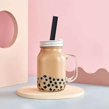 ALINK Reusable Black Silicone Boba Straws, 4-Pack Extra Wide Smoothie Straws for Bubble Tea/Shakes/Tapioca Pearls with Cleaning Brush and Carrying Case